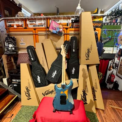 Vintage Guitars 30th Anniversary V6 Strat Overspray Relic  Super Flame Neck Lake Placid Gun Hill Blue image 8