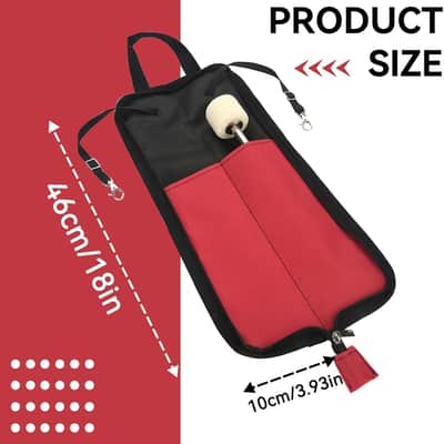 Drumsticks Bag Holder, Oxford Cloth Drum Sticks Case Hanging Brushes Mallets Bag, Portable Drum Stick Case Drumstick Accessories Percussion Gifts for Drummers, Beginners (Red) image 2