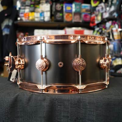 DW USA Collectors Series 6.5x14" Brass Shell Snare Drum w/ Copper Hardware - Satin Black image 7