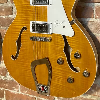 New Hagstrom SUVIK-DDL Super Viking Semi-Hollow Dandy Dandelion, Amazing Flame Maple, Support Small Business and Buy It Here! image 1