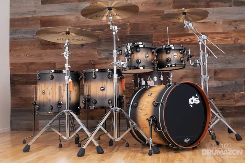 DS REBEL CUSTOM SHOP 5 PIECE DRUM KIT, ALL MAPLE SHELL, BLACK TO NATURAL FADE OVER EXOTIC FOSSIL BEECH image 1