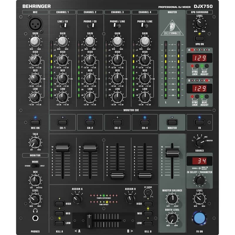 Behringer Pro Mixer DJX750 4-Channel DJ Mixer with Effects and BPM Counter image 1