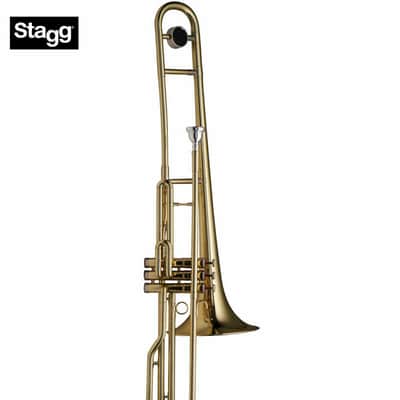 Stagg WS-TB285 Brass Body 3 Pistons Key of Bb Tenor Valve Trombone w/ABS Case & Mouthpiece 12C Silver Plated image 1