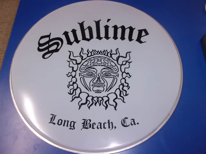 Sublime 3 Decal band name logo black design on a White Big 16" Drum head has lot tiny air bubbles image 1