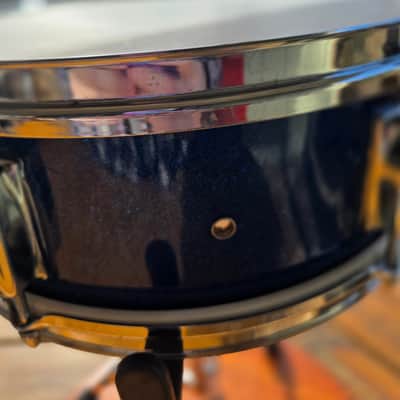 Vintage 1960s Whitehall (Made by Pearl) 14"x5" Blue Sparkle Snare, Stand, and Case image 6