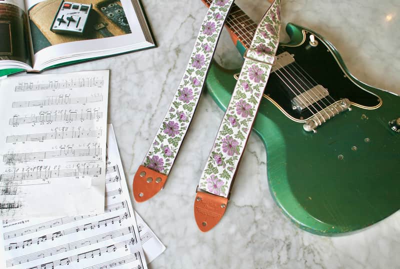 Vintage 70s Mauve 'Flowers' Hippie Guitar Strap Replica image 1