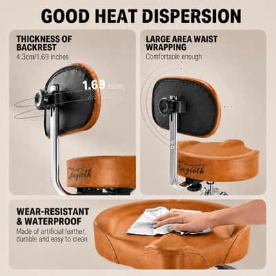 Augioth Drum Throne with Backrest Padded Hydraulic Drum Chair Height Adjustable Drum Stool with Stable Bass Comfortable Memory Foam Drum Seat for Adult Drummers Guitar Players Light Brown image 6