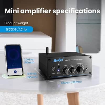 Bluetooth 5.0 Stereo Amplifier Receiver 500w Peak Power RMS 100W - 2.0 Channel Mini HiFi Class D Amp image 4