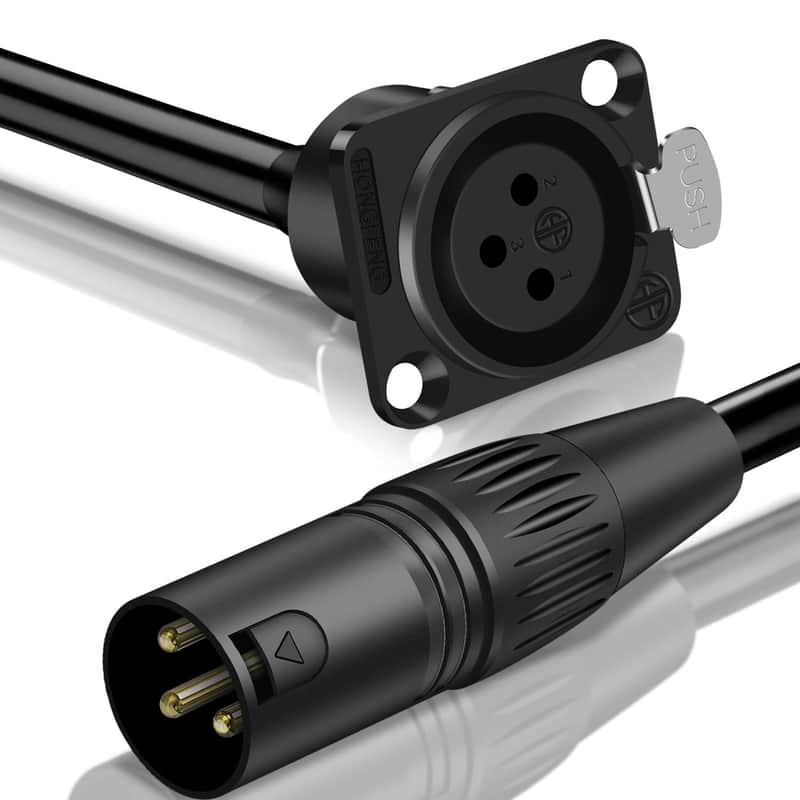 XLR Pass Through Cable,3 Pin D Type Female Panel Mount to Male Connector for Microphone, Stage Box, Floor Box, Patch Panel,Through Connector 3.3FT 1-Pack image 1