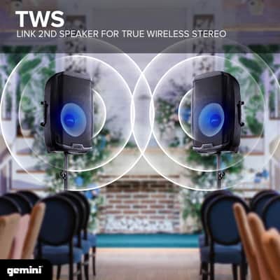 Gemini Sound AS-2115BT-LT-PK 2000 Watt LED LIT 15 Inch Woofer Professional Active Bluetooth DJ PA Speaker, Stand, Mic and Remote Set with Onboard 3-Channel. TWS Stereo Pairing/Linking Pro Fly Points image 9