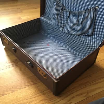 Vintage Brown Leather Made In USA 1950s-60s Hard Pedal Storage Case Luggage Amp Speaker Cargo Mod Platform image 4