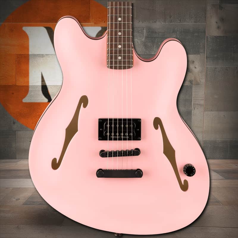Fender Tom DeLonge Starcaster Rosewood Fingerboard, Black Hardware - Satin Shell Pink image 1