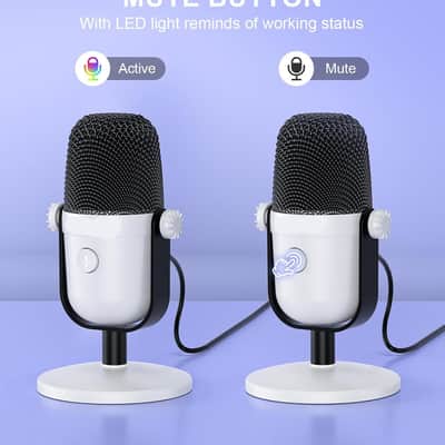 Gaming Microphone with Noise Cancellation & Mute Button, USB Condenser Mic for Streaming/Recording, Ultra-Compact Design, Compatible with PC/Mac/PS4/PS5, Podcast/YouTube/Twitch/Discord (White) image 3