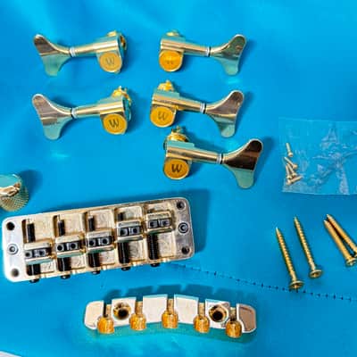 1995 Warwick 5 String Bass Hardware Kit / Set - Bridge, Tuners, Knobs - Gold Custom 3 Knob // LISTING SET #2 image 2