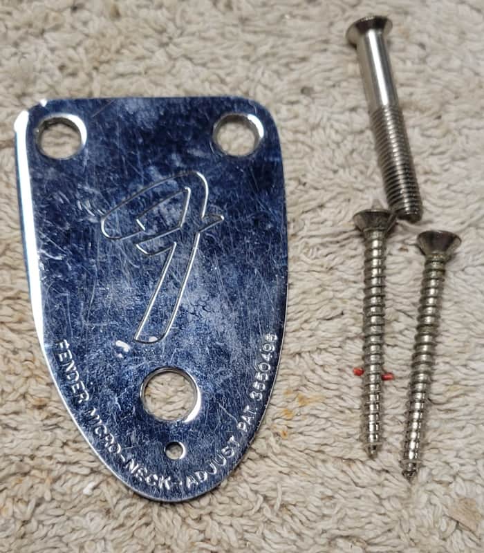 Fender 3 bolt neck plate with screws, early 1970's no serial number image 1