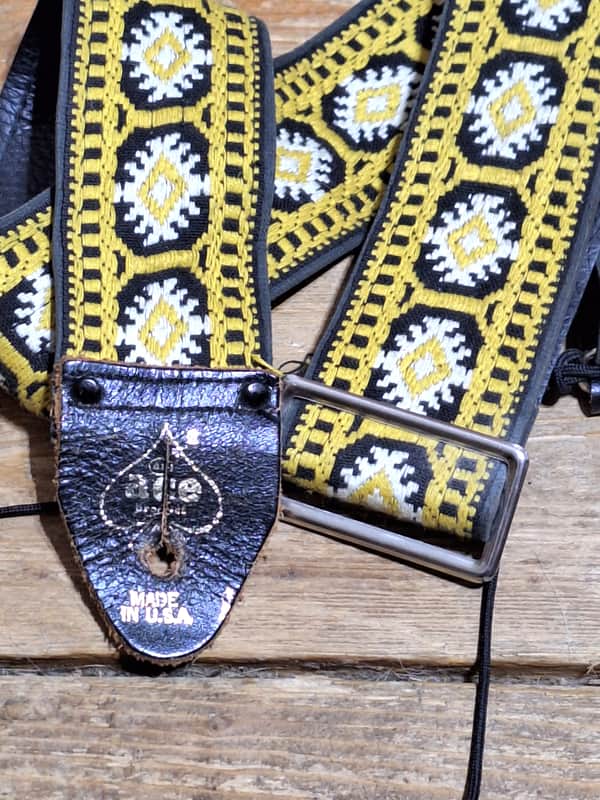 Vintage Original 1960's Ace Guitar Strap Woodstock Peace Love * Yellow Black White* image 1