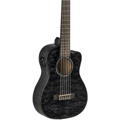 Lanikai Quilted Maple Black Stain Guitelele A/E Ukulele with Foam Case (QM-BKCEG) image 3