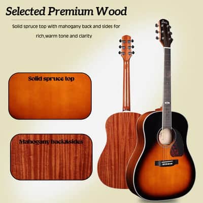 WINZZ Solid Sitka Spruce Slope Shoulder Dreadnought Acoustic Guitar - Full-Size, Rich Tone, Ideal for Performers and Enthusiasts Dreadnought Acoustic Guitar - Full-Size, Rich Tone, Ideal for Performers and Enthusiasts image 4