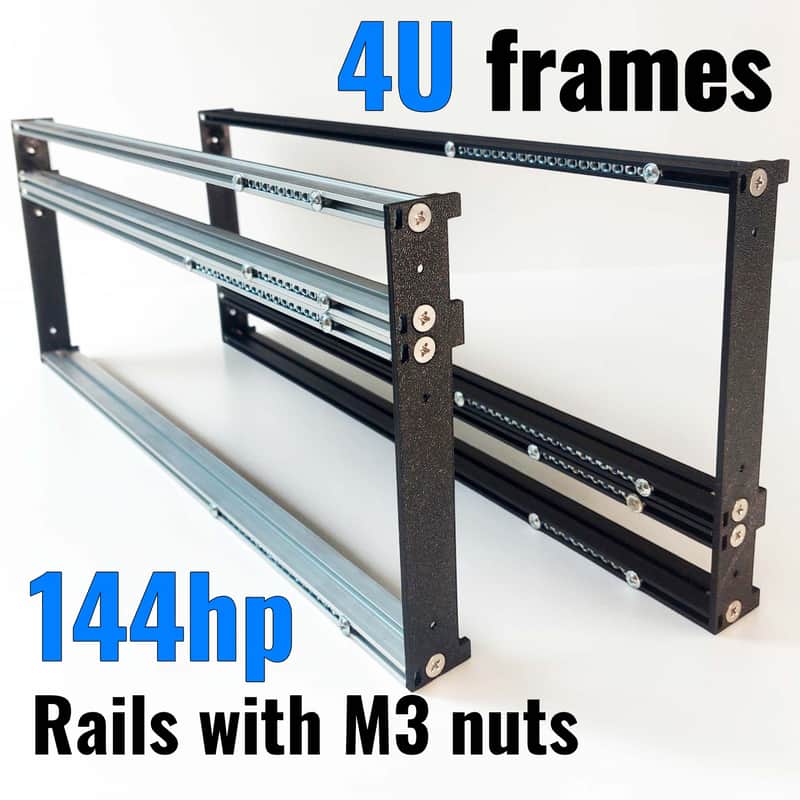 4U (3U+1U) 144HP Eurorack Rails Kit with Brackets & M3 nuts (Black / Silver) image 1