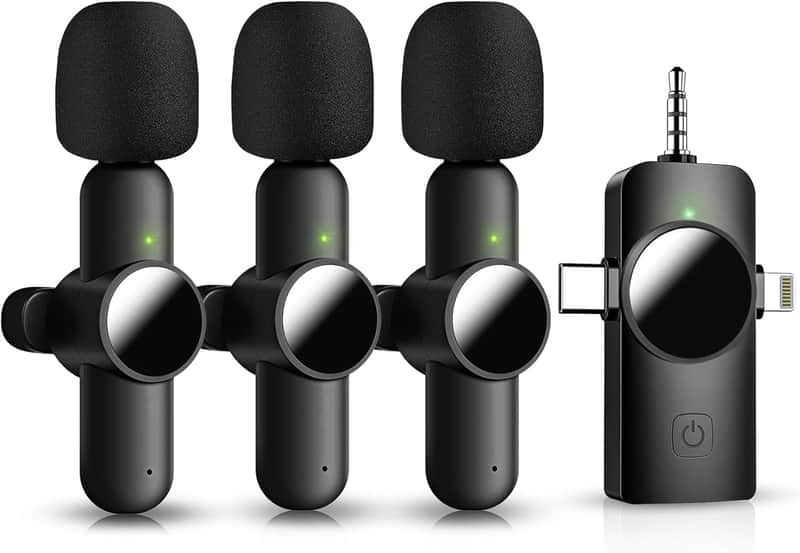 3 in 1 Mini Microphone, Wireless Lavalier Microphone for iPhone Android Camera USB-C,2.4G Ultra-Low Delay,Noise Reduction,Microphone Video Recording, Live Streaming,tiktok(Black, 3microphone) image 1