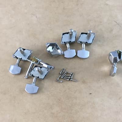 Rare Vintage Chrome Electric Guitar Tuners Set Slanted Sealed Casings 70s Style image 5