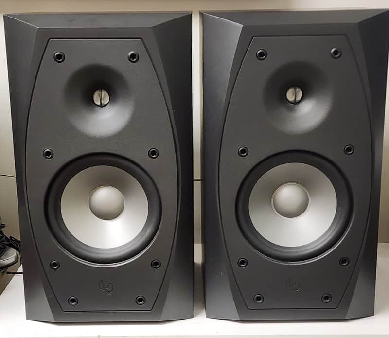 Infinity Entra One Bookshelf Speakers Pair Missing Covers 15"H x 8.5"W x 9.5D image 1