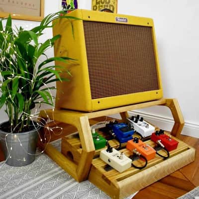 Lakefront Bright Braids pedalboard & Deluxe Amp stand set,  custom made solid wood guitar amplifier cabinet stand, mid century modern speaker stand 2024 - natural image 1