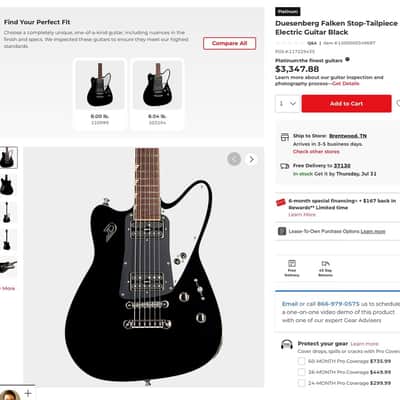 Duesenberg The Falken with Stop Bar Tailpiece 2021 - Black image 8