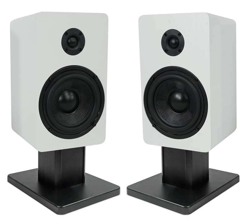 2) Rockville RockShelf 58W White 5.25" Home Bookshelf Speakers+8" Speaker Stands image 1