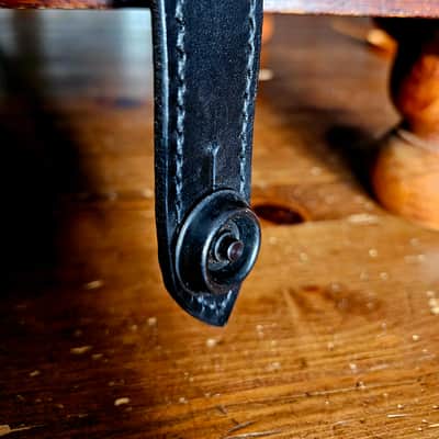 Hand Made, Hand Stitched Guitar strap "Rockatansky" in Black & Black - Vegetable Tanned Leather image 9