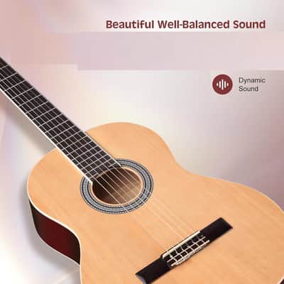 Full Size Classical Nylon Strings Acoustic Guitar 29 x 75x 50mm Classic Guitarra Starter Bundle for Adult with Free Lessons, Gig Bag, Tuner, Footstool, Kids Student Beginner Kits, Nature image 3