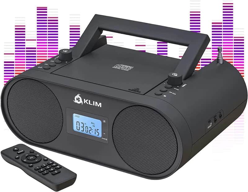 Portable CD Player Boombox with Bluetooth – AM/FM Radio, USB MP3, Rechargeable Battery & Remote image 1