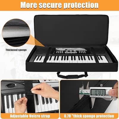 Padded 8mm Shockproof 88 Keys Keyboard Case Electric Piano Padded Keyboard Gig Bag (Interior: 54"x13.2"x6.7") with Adjustable Straps and 4-Pocket for Keyboard Accessaries, Black image 2