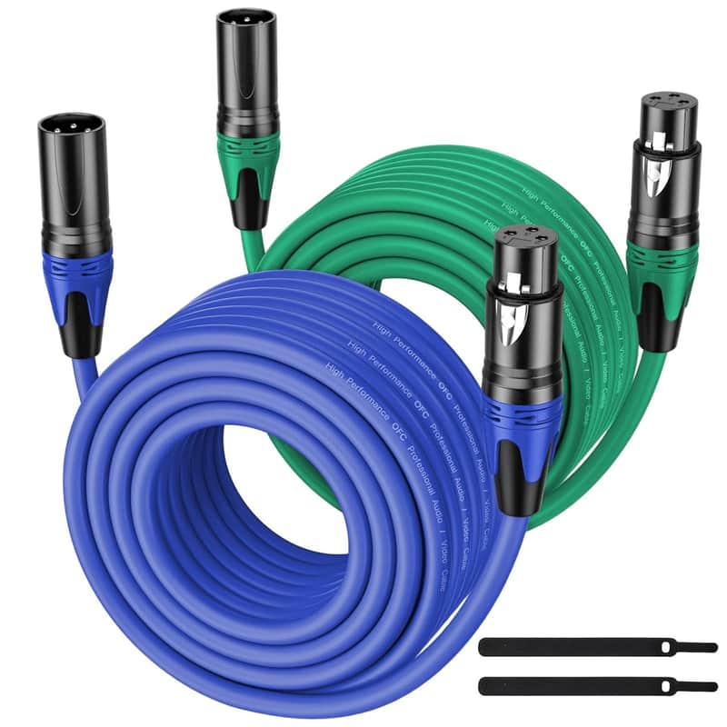 XLR Cable 50FT 2Pack Green+Blue- Premium Balanced Microphone Cable 3-Pin XLR Male to Female Mic Speaker Cable, Pure Copper and Plated Conductors image 1