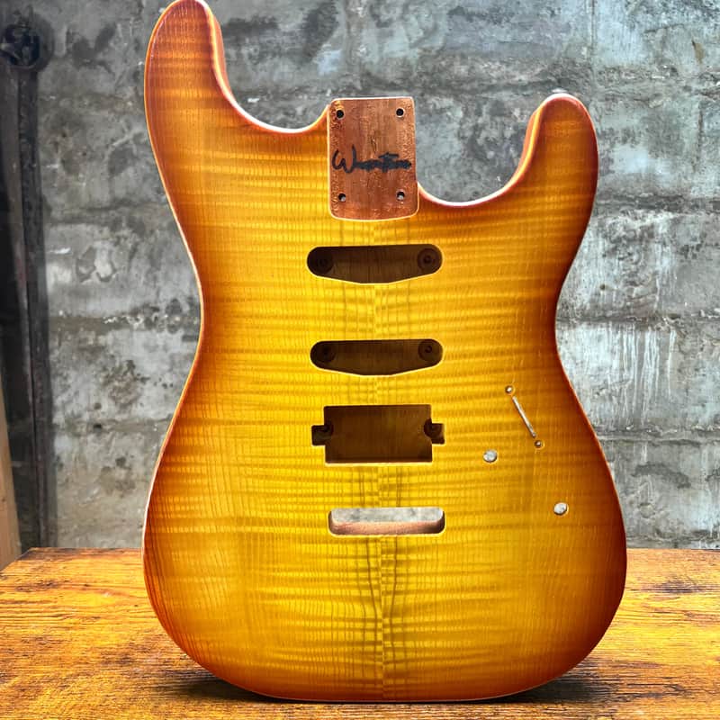 Warmtone CG Hss Strat Style Guitar Body Flamed Maple “Sunrise” 4.5lbs image 1
