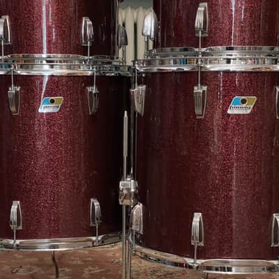 1970's Ludwig 3-Ply Burgundy Sparkle 15x26 13/14/16/18/26 Drum Kit Re-Wrap image 4