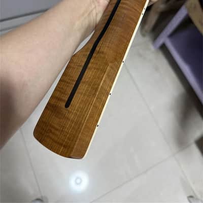 AAA 20 fret Roasted flame maple J BASS guitar neck part block inlay binding image 6