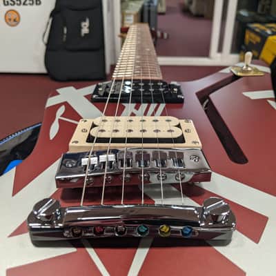 EVH Striped Series Shark 2020's Burgundy w/ Silver Stripes image 6