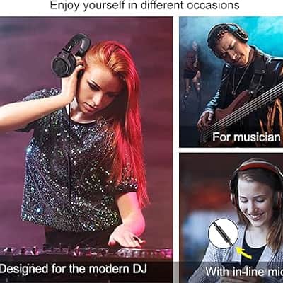 Over Ear Headphone, Wired Bass Headset with 40mm Driver, Foldable Lightweight Headphones with Shareport and Mic for Recording Monitoring Mixing Podcast Guitar PC TV (Black Grey) image 2