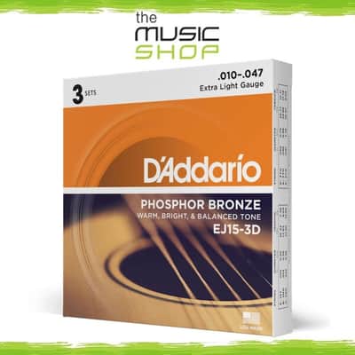 3 Pack, D'Addario EJ15-3D 10-47 Extra Light Phos Bronze Acoustic Guitar Strings image 1