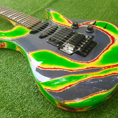 VINTAGE 90S MIJ JAPAN JACKSON DK CUSTOM FINISH PROJECT SUPER STRAT DINKY HSS 22 JUMBO FRETS FLOYD ROSE 1990s ORIGINAL FACTORY CUSTOM TIE DYE FINISH image 5