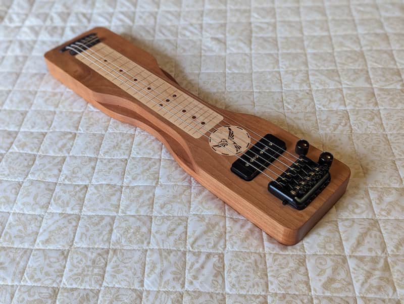 Mini Travel Headless Lap Steel Guitar – Cherry & Maple, P90 Pickup, Gig Bag image 1