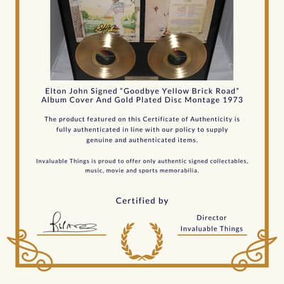 Elton John Signed “Goodbye Yellow Brick Road” Album Cover And Gold Plated Disc Montage 1973 image 4