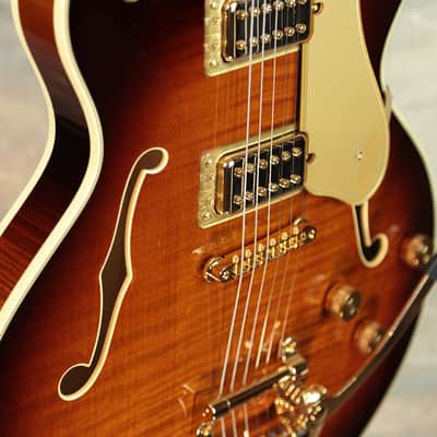 GRETSCH Broadkaster LX Figured Center Block - w/Bigsby, Gold Hardware & Ebony - Havana Burst image 11