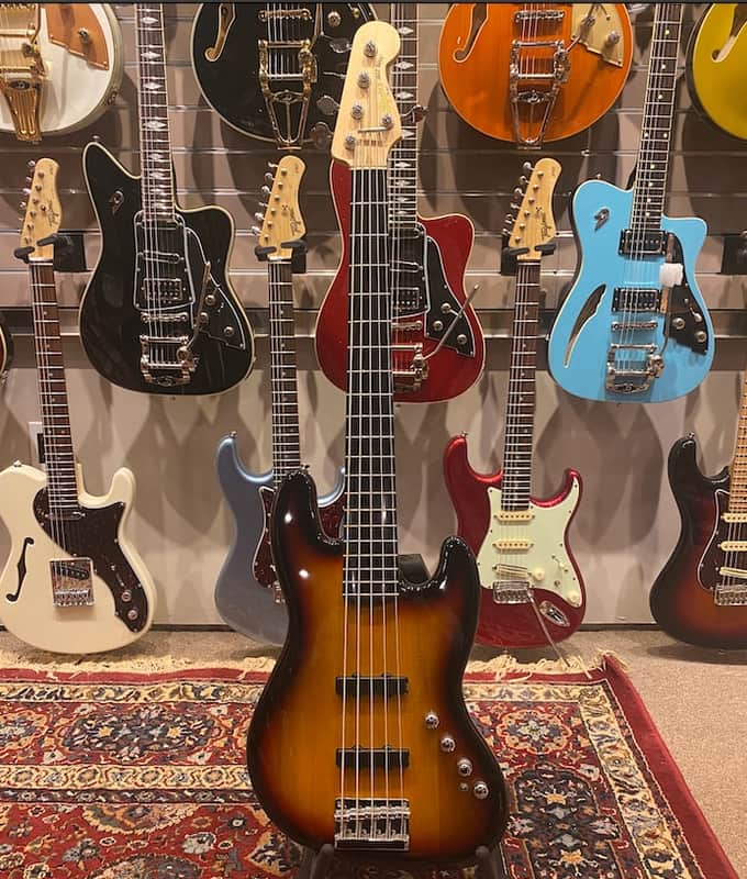 Squier Deluxe Jazz Bass V Active 3-Color Sunburst Bass - New Old Stock image 1