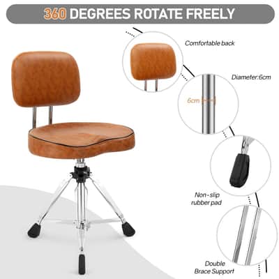 Drum Throne with Backrest, Drum Stool Adjustable Height With 5A Drumstick image 6