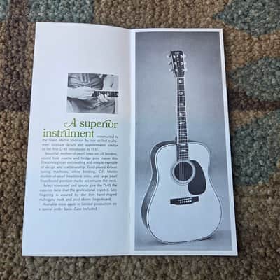 Vintage 1969 Martin D-45 Reintroduction Pamphlet! Rare, Original Case Candy, Paperwork! image 2