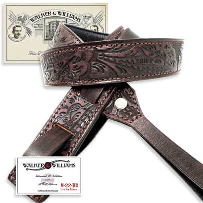 Walker And Williams M-22-RD Mahogany Red Leather Premium Padded Mandolin Strap With Live Oak Design image 12