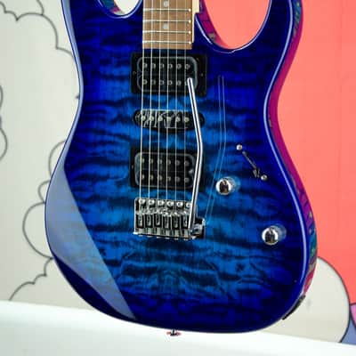 Ibanez GRX70 Quilted Top Electric Guitar, Transparent Blue Burst image 5