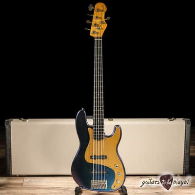 Shabat Tiger 5 String J-Bass w/ Ebony Fretboard – Cosmic Blue Colorshift image 1